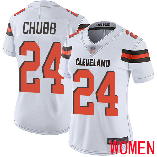 Cleveland Browns Nick Chubb Women White Limited Jersey #24 NFL Football Road Vapor Untouchable->youth nfl jersey->Youth Jersey